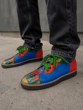 Soletech Hand Painted Leather Designed Mens Size 8.5 Shoes
